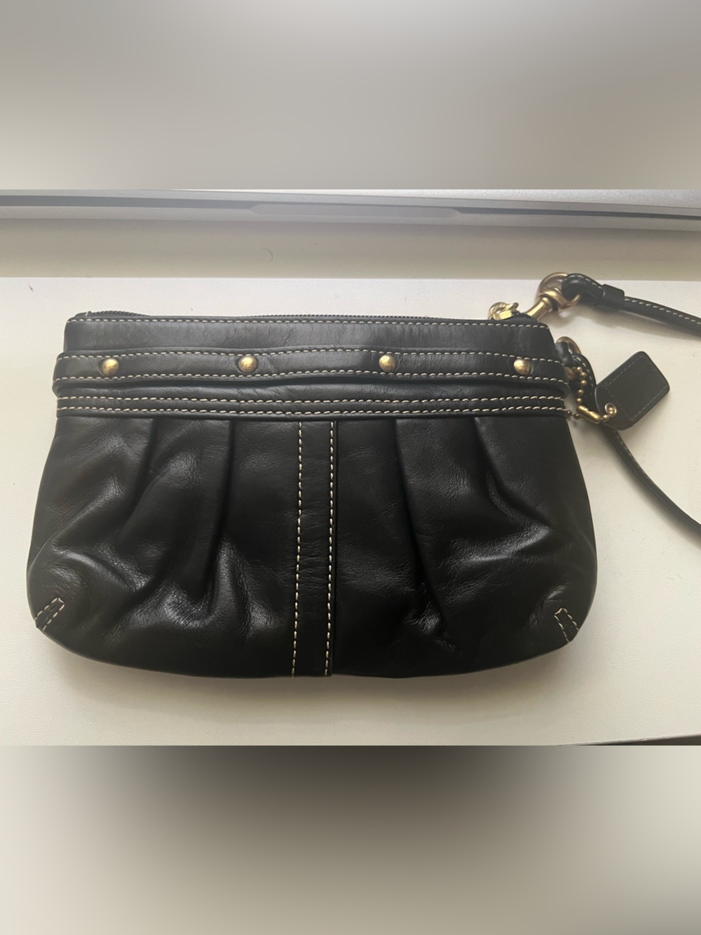 Coach Black Leather Wristlet with Gold Hardware - Picture 2 of 6